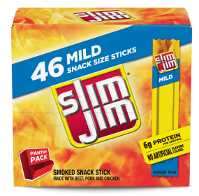 Slim Jim Mild Flavor Snack-Sized Meat Stick Multipack, 6g Protein Per Serving, 0.28 oz. Meat Snacks, 46 Count Box