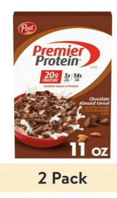 (2 pack) Post Premier Protein Chocolate Almond Cereal, Chocolatey Protein Cereal, Crunchy 11 oz Box