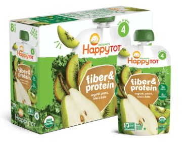 Happy Tot Happt Tot Organics Stage 4 Baby Food Pouches, Gluten Free, Vegan Snack, Fiber & Protein Fruit & Veggie Puree, Pears, Kiwi & Kale, 4 Oun