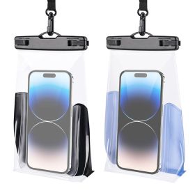 HAISSKY 2Pack Wave Design Large Capapcity Waterproof Phone Bag Swimming Surfing Earphone Cards Passport Keys Storage Pouch (Color: Black+transparent Blue)