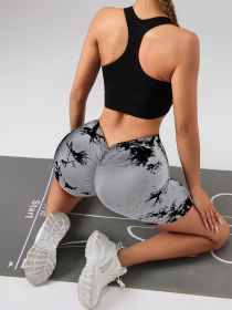 2 Pack Women's Tie Dye High Waist V-Back Scrunch Yoga Shorts, Peach Lift Seamless Sport Athletic Shorts With Stretch Fabric, Fitness Workout Bott (Color: 2PACK1, size: S)
