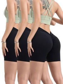 3 Pack High-waisted Butt-lifting Women's Sports Yoga Shorts (Color: 3PACK3, size: M)