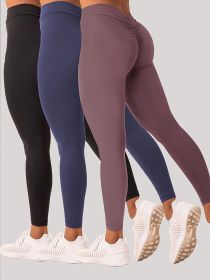 3 Pack Women's Yoga Leggings With High Waistband, Moisture-Wicking, And Stretchy, Perfect For Outdoor Activities And Fitness (Color: 3PACK5, size: S)