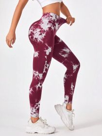 Tie Dye Workout Seamless Leggings For Women High Waist Gym Leggings Yoga Pants, Seamless Leggings For Women High Waist Yoga Pants (Color: Red, size: M)