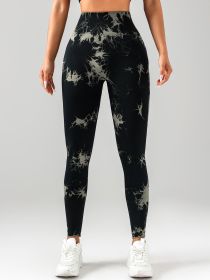 Tie Dye Workout Seamless Leggings For Women High Waist Gym Leggings Yoga Pants, Seamless Leggings For Women High Waist Yoga Pants (Color: Black, size: L)