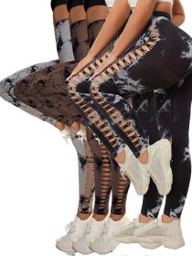 5 Pack Women's Tie-Dye Cutout Yoga Pants High-Waisted Leggings Women's Tie-Dye Leggings, (Color: 5PACK2, size: M)